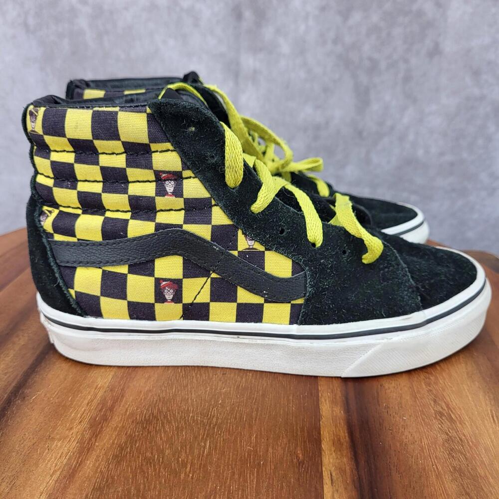 Vans Where's Waldo Sneakers Womens 5 Black Yellow Suede Hi Tops SK8 Shoes 721356